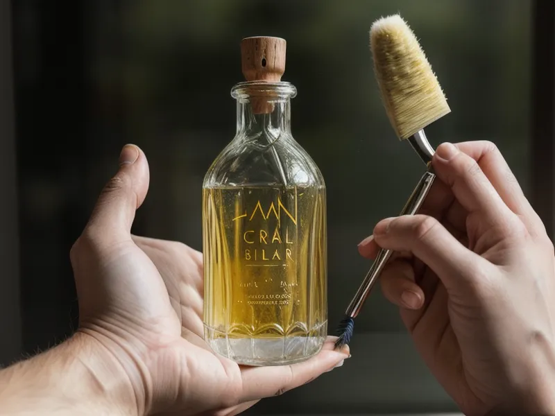 A hand holding a nail oil applicator next to a tracking notebook.