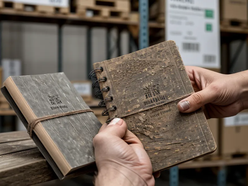 A man's hand holding a notebook with nail progress tracking notes and photos