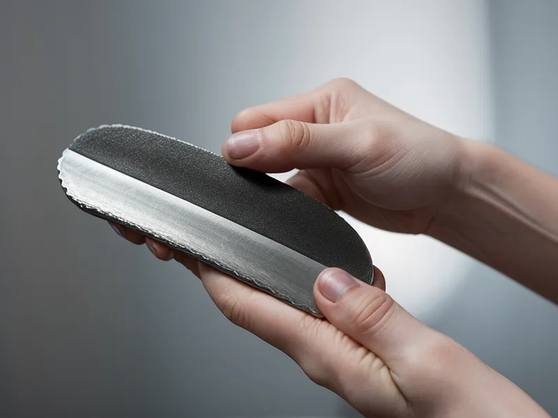 Hand using a metal file on a thick toenail surface