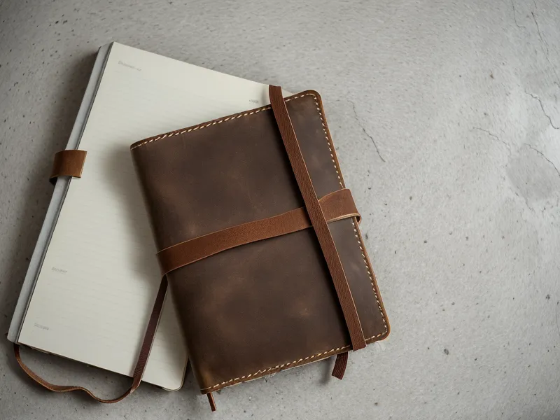 Handwritten notes in a pocket notebook detailing toenail growth progress next to work boots.