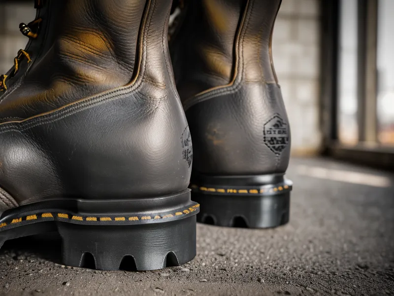 Heavy work boots next to a bottle of Kerassentials nail oil.